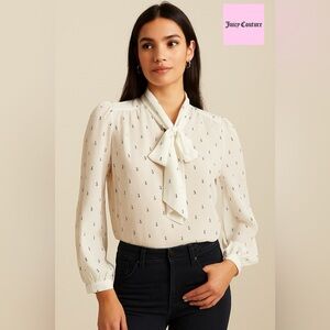 Juicy Couture Long Sleeve Neck Tie Blouse